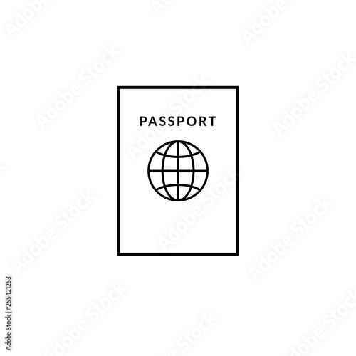 Isolated black thin line passport simple icon.