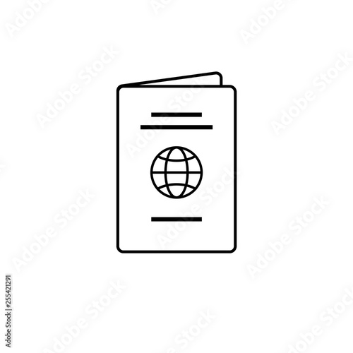 Isolated black thin line passport simple icon.