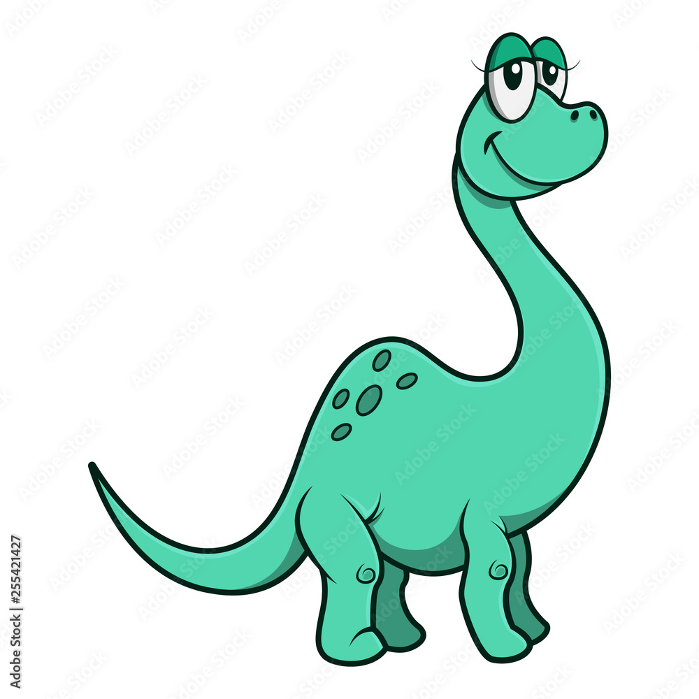 Green Brachiosaurus standing and smiles for kid t-shirt design Cartoon Vector