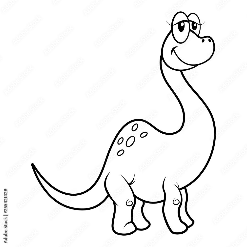 Cute Brachiosaurus standing and smiles coloring book for kids cartoon vector