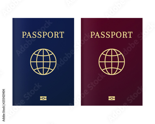 International biometric passport cover page. Blue and red top page of a citizen ID document.
