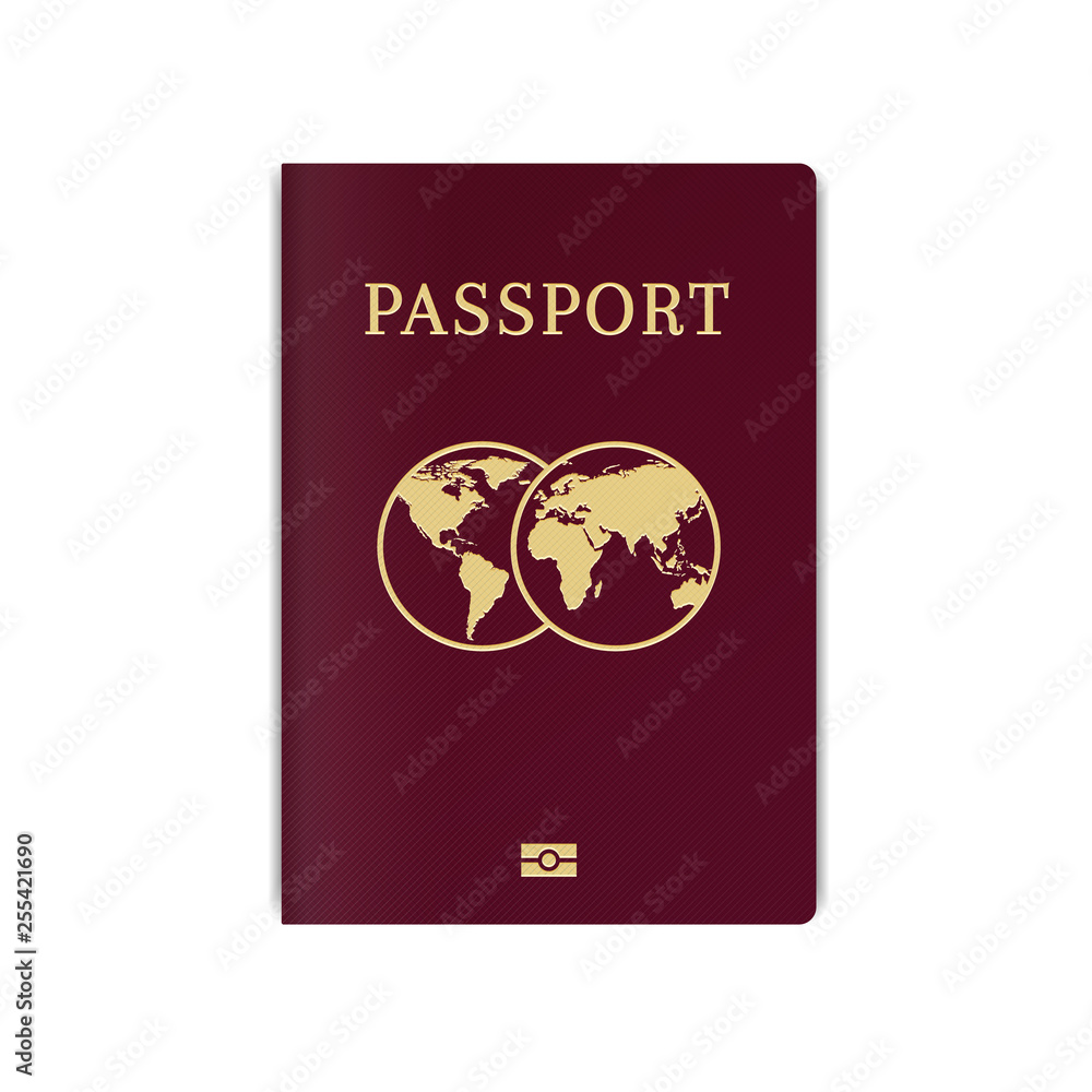 International biometric passport cover page. Red top page of a citizen ID document. International biometric passport cover page. Red top page of a citizen ID document.