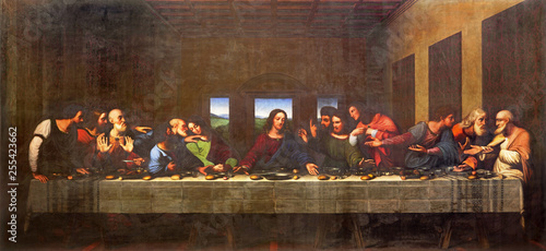 TURIN, ITALY - MARCH 13, 2017: The painting of Last Supper in Duomo after Leonardo da Vinci by Vercellese Luigi Cagna (1836). photo