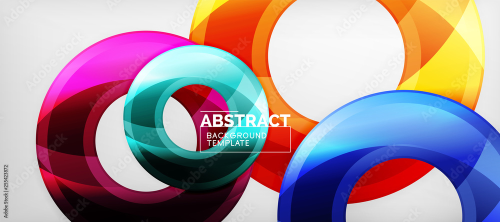 Modern geometric circles abstract background, colorful round shapes with shadow effects