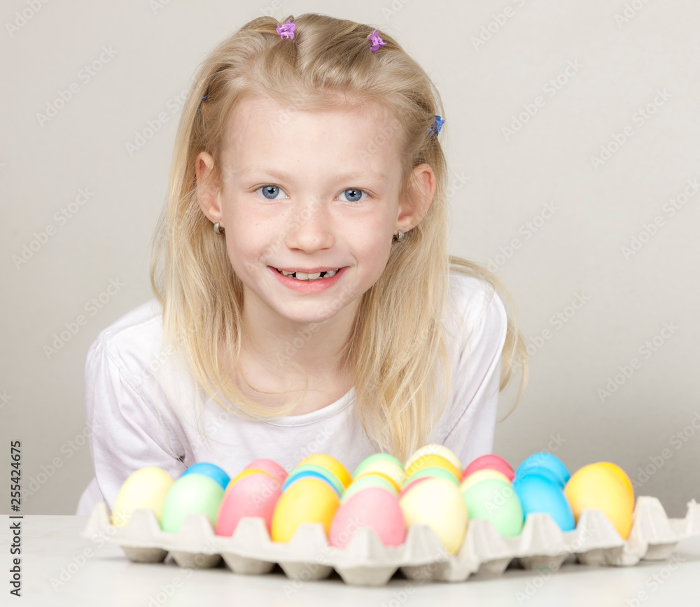 portrait of little girl with Easter eggs portrait of little girl with Easter eggs