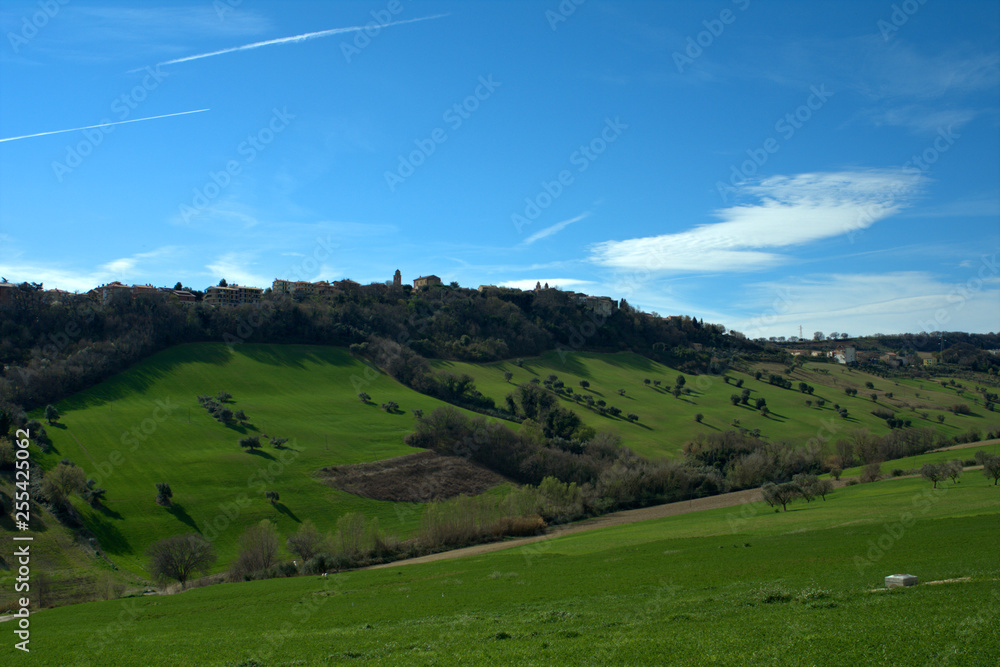 landscape with green hills and blue sky,countryside,rural,field,panorama,view,horizon,outdoor