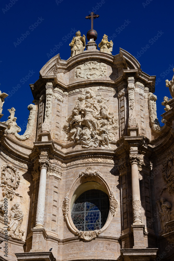 Facade of the Metropolitan Cathedral Basilica of the Assumption of Our Lady of Valencia (Iglesia Catedral-Basílica Metropolitana de la Asunción de Nuestra Senora de Valencia). Valencia, Spain