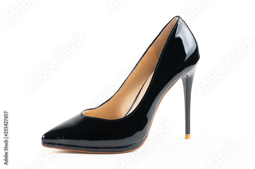 Luxury black high heel isolated on white background..With clipping path for design and artwork. High quality image.
