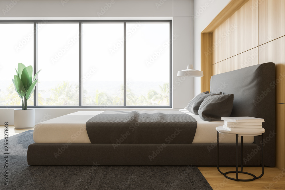 Stylish bedroom interior with white bedding of king size bed in fashionable. 3d render. Stylish bedroom interior with white bedding of king size bed in fashionable. 3d render.
