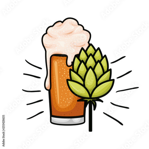 beer with foam and pinecone isolated icon