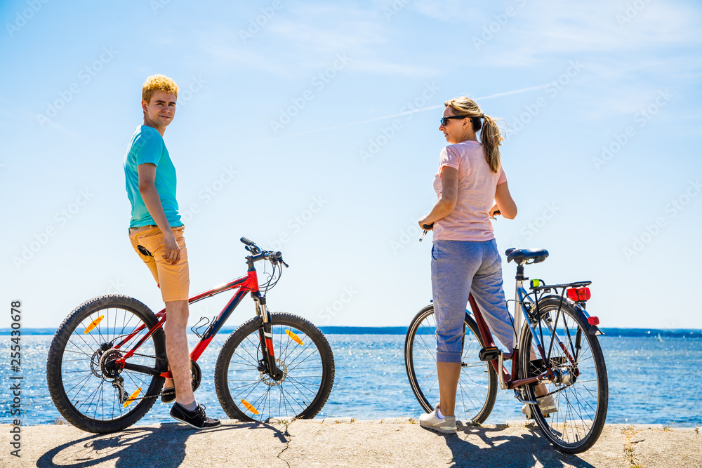 Healthy lifestyle - people resting with bicycles