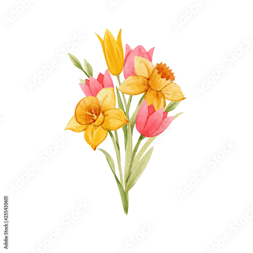 Watercolor spring floral bouquet