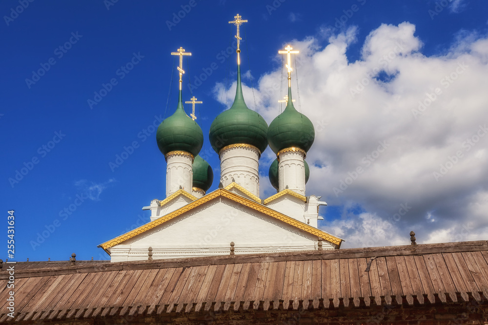 Church domes on the territory of the Rostov Kremlin, Yaroslavl region, Russia