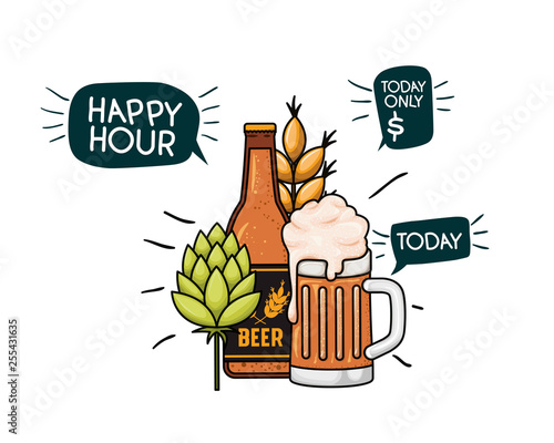 bottle of beer and glass isolated icon
