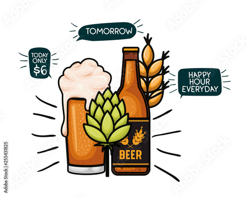 bottle of beer and glass isolated icon