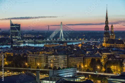 Panorama view from Latvian Academy of Sciences on old town of Riga, Latvia
