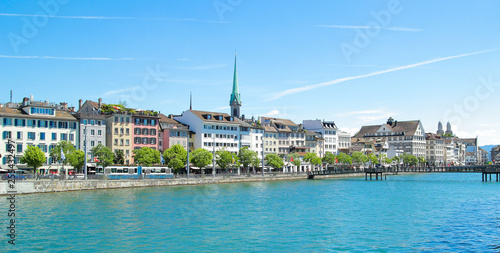 Zurich cityscape and Limmat river in Switzlerland