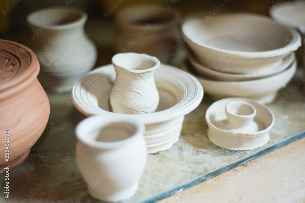 a variety of handmade pottery