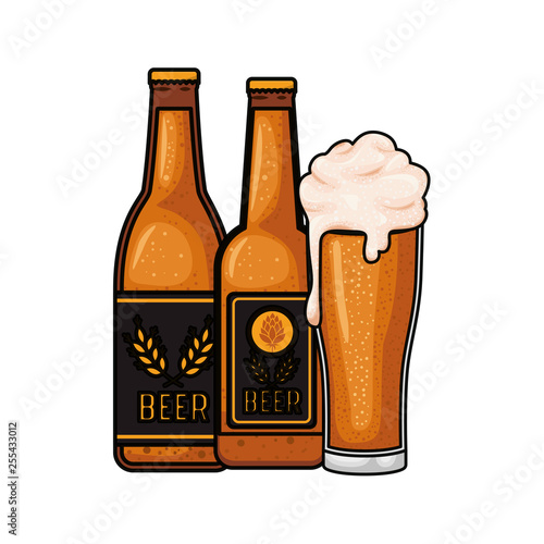 bottle of beer and glass isolated icon