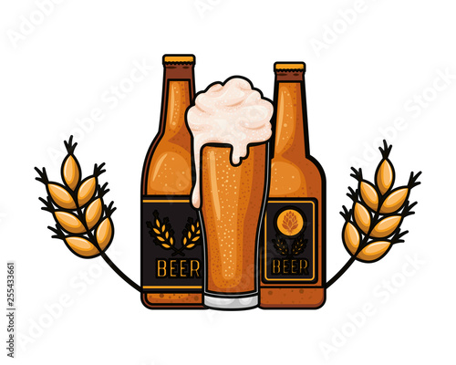 bottle of beer and glass isolated icon