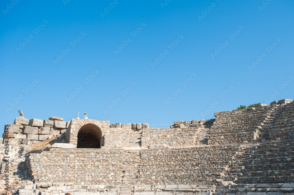 Amphitheater Coliseum in ancient city Ephesus, Turkey in a beautiful summer day