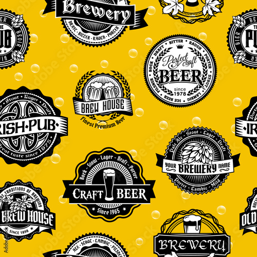 Yellow seamless background of craft beer logo