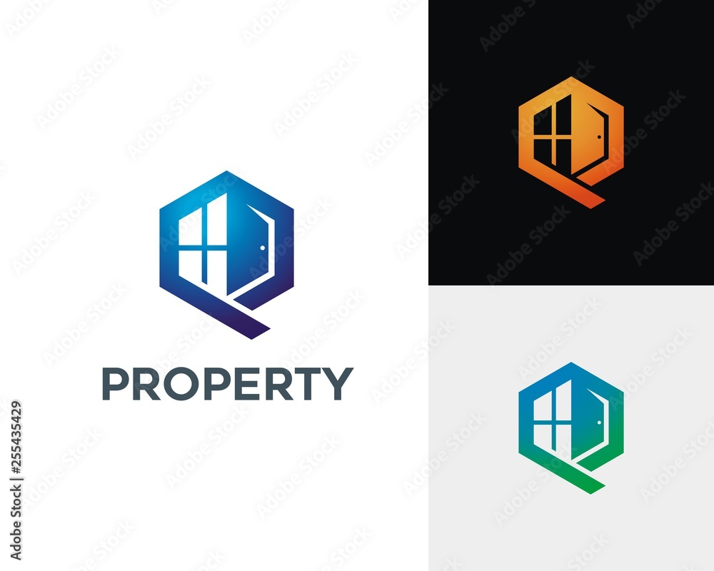 Letter P property logo with hexagonal shape Letter P property logo with hexagonal shape