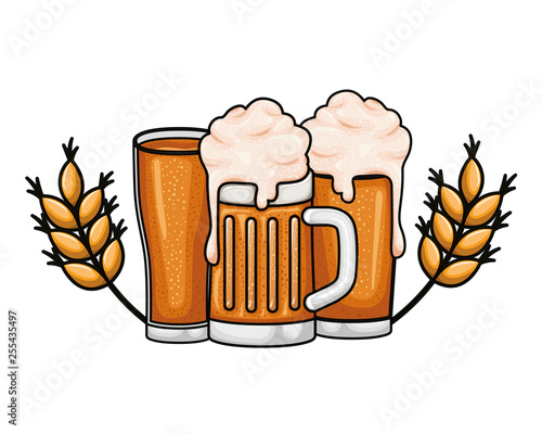 beer with foam and wheat isolated icon
