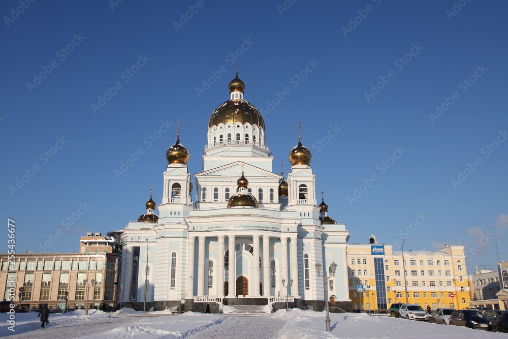 View at The Cathedral of St. Theodore Ushakov in Saransk, Russian during winter