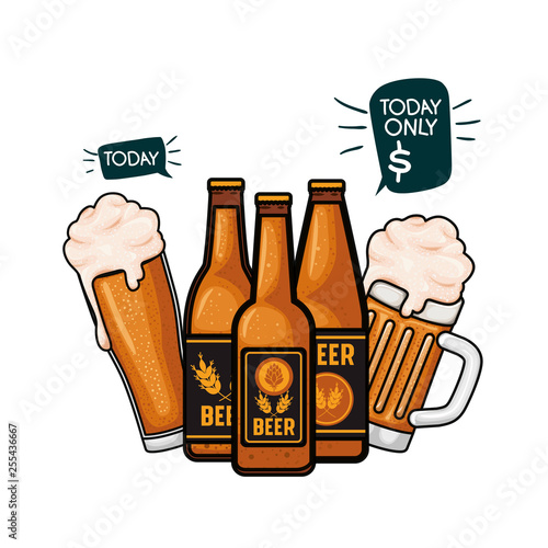 bottle of beer and glass isolated icon