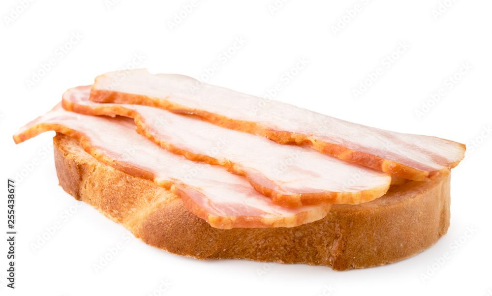 Bacon on bread. Sandwich on a white, isolated.