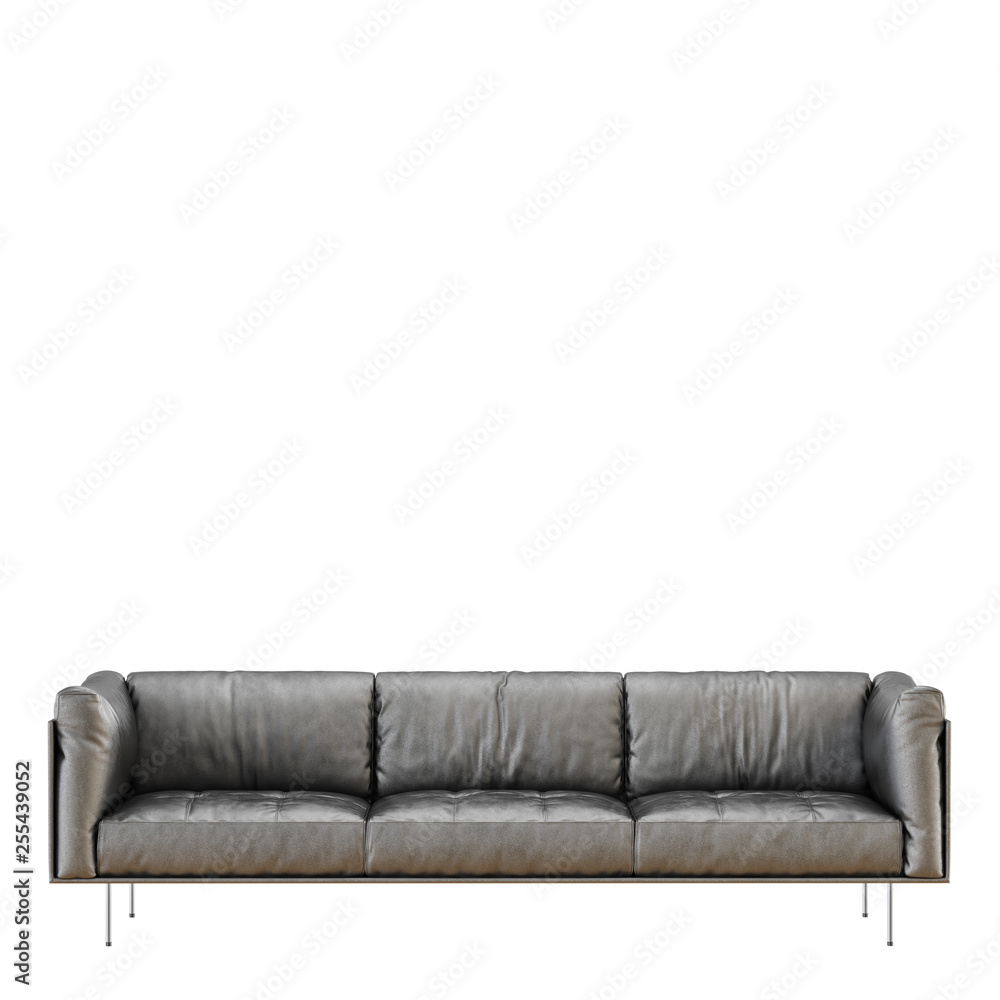 Obraz premium Leather soft black sofa with folds on a white background 3d