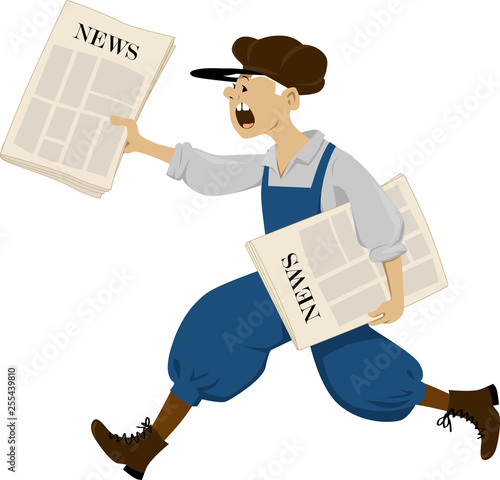 Paperboy running with a pack of newspapers, EPS 8 vector illustration photo