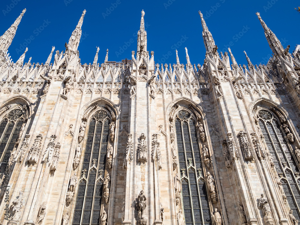 side view of wall of Milan Cathedral