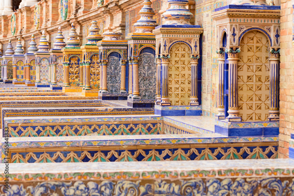 Obraz premium decorative benches in the Spanish Square in Seville