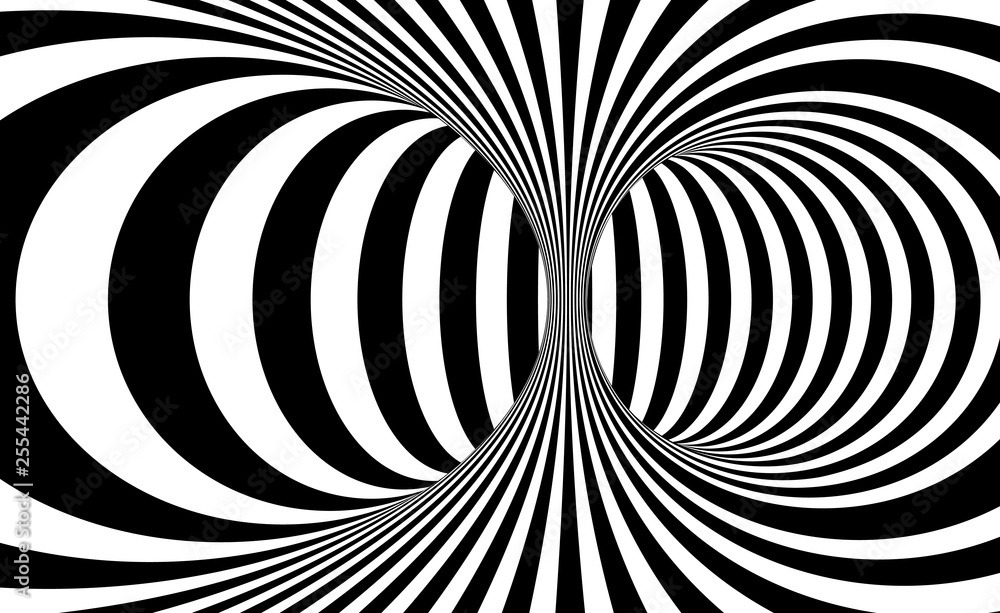 Black and white lines optical illusion. Abstract striped spiral vector background