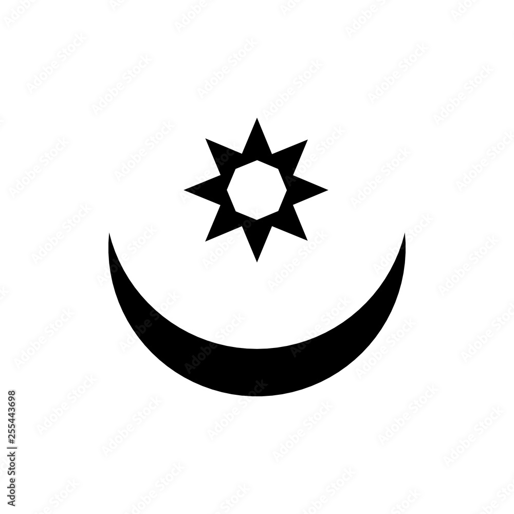 Vector. Black logo, symbol moon with a star on a white background. The phase of the moon. Simple template, stylization Vector. Black logo, symbol moon with a star on a white background. The phase of the moon. Simple template, stylization