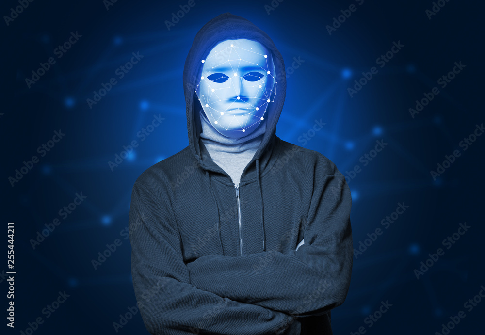 Face recognition with mesh. Cyber security concept. Face recognition with mesh. Cyber security concept.