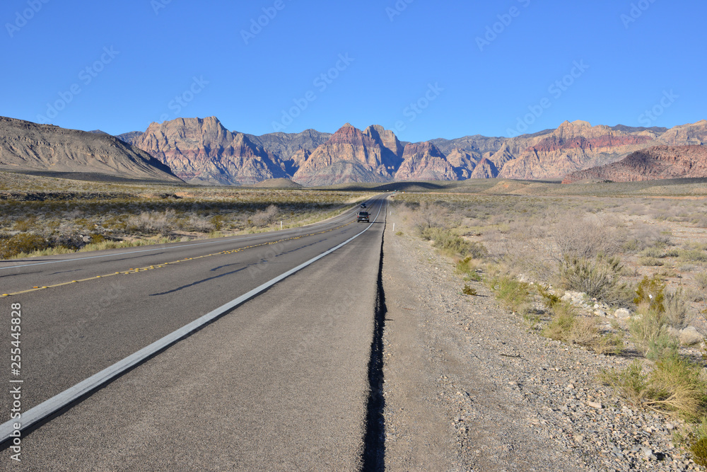 A road going through the Mojave desert, USA
