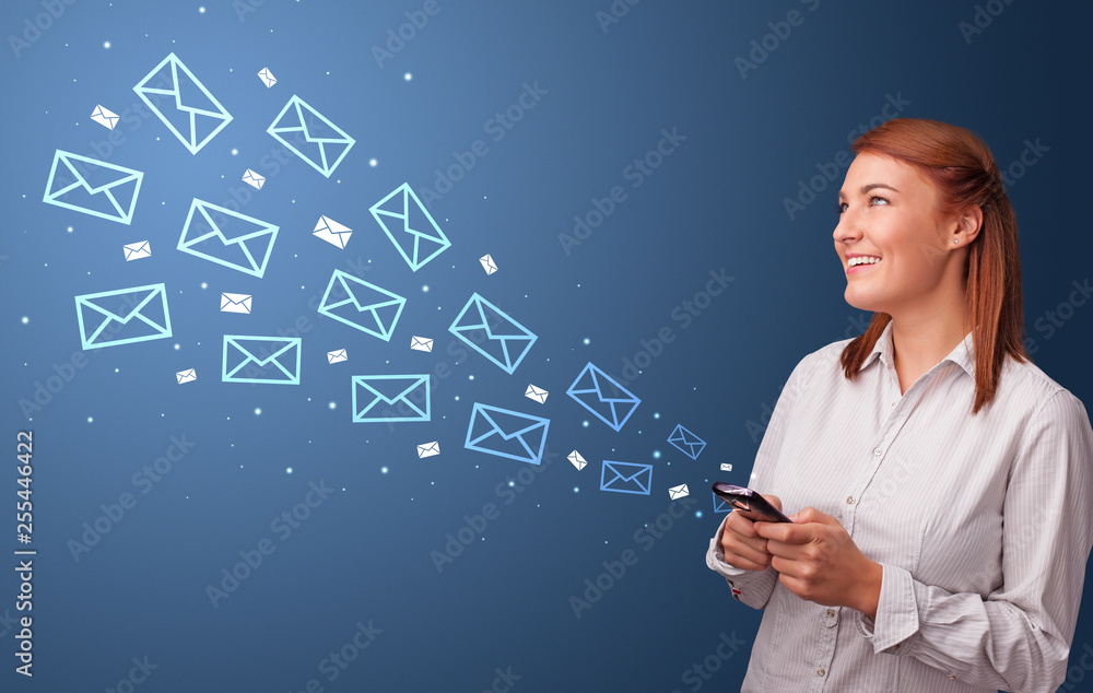 Businesswoman using phone with online communication concept around
Businesswoman using phone with online communication concept around