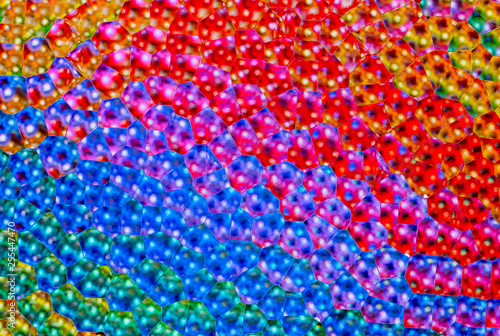 Abstract textured background of a colorful imaged distorted through a sheet of frosted glass