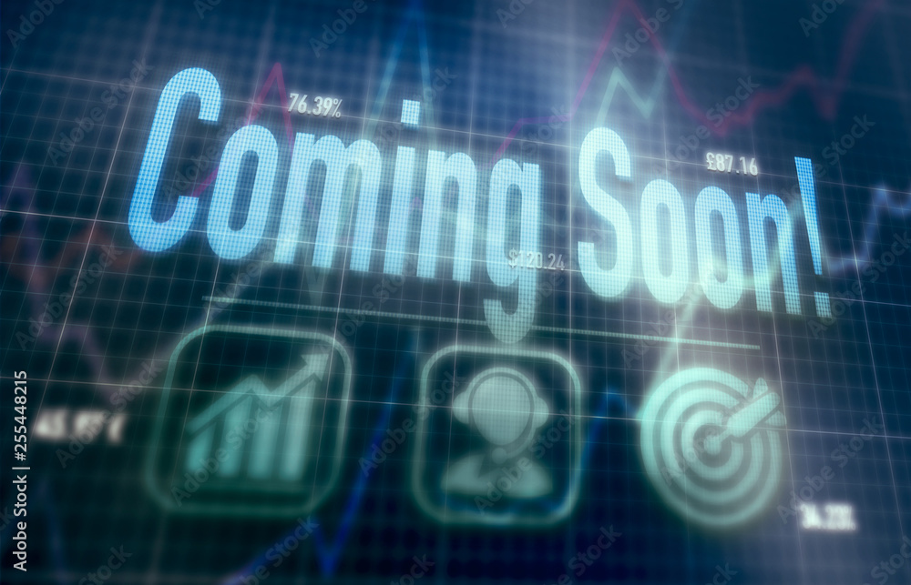 Coming Soon concept on a blue dot matrix computer display. Coming Soon concept on a blue dot matrix computer display.