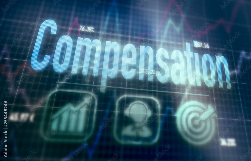Compensation concept on a blue dot matrix computer display. Compensation concept on a blue dot matrix computer display.
