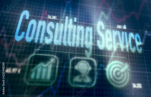 Consulting Service concept on a blue dot matrix computer display.