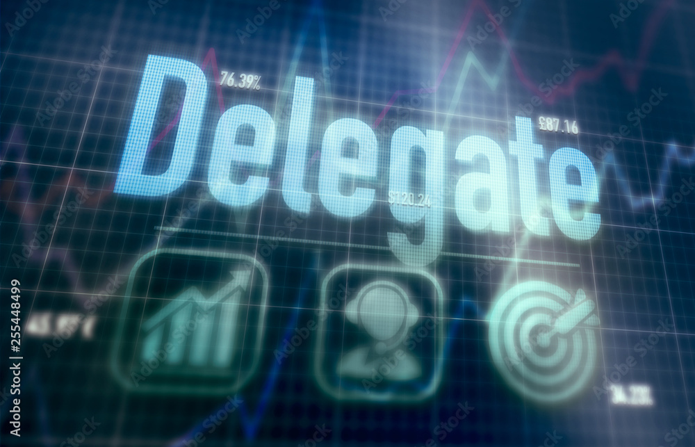 Delegate concept on a blue dot matrix computer display. Delegate concept on a blue dot matrix computer display.