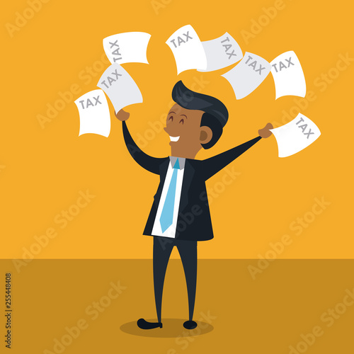businessman launching taxes documents