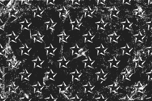 Grunge pattern with stars spin. Horizontal black and white backdrop.