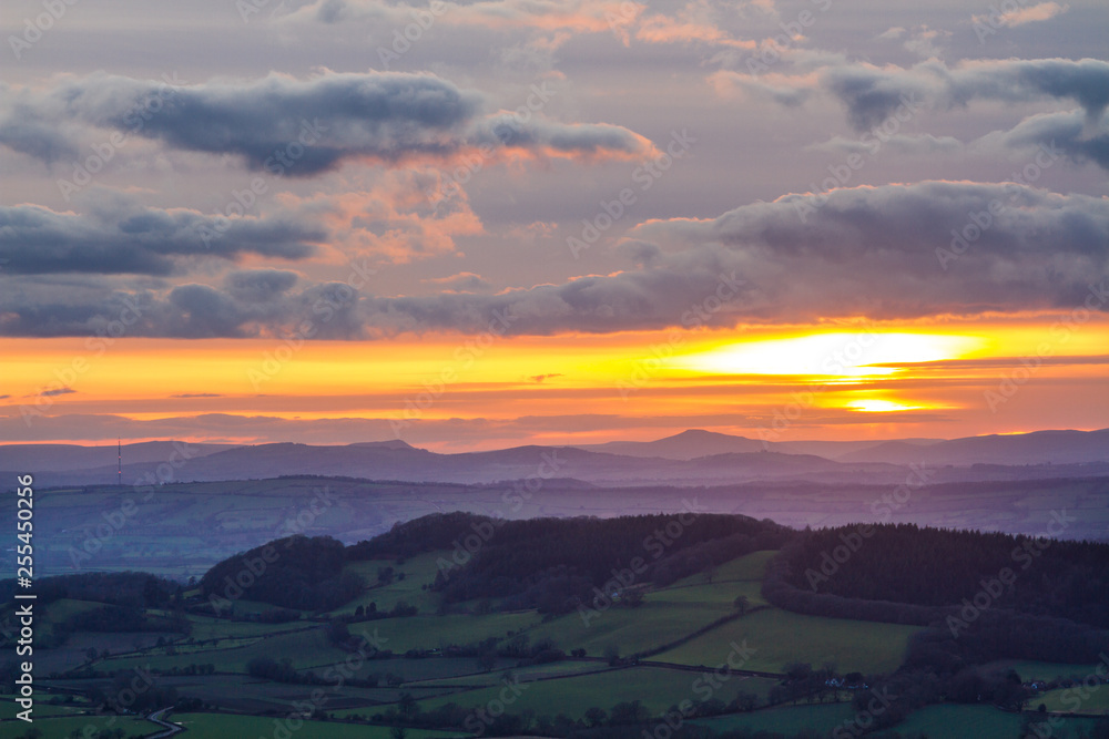 Sunset over Herefordshire seen from Malvern Hills Sunset over Herefordshire seen from Malvern Hills