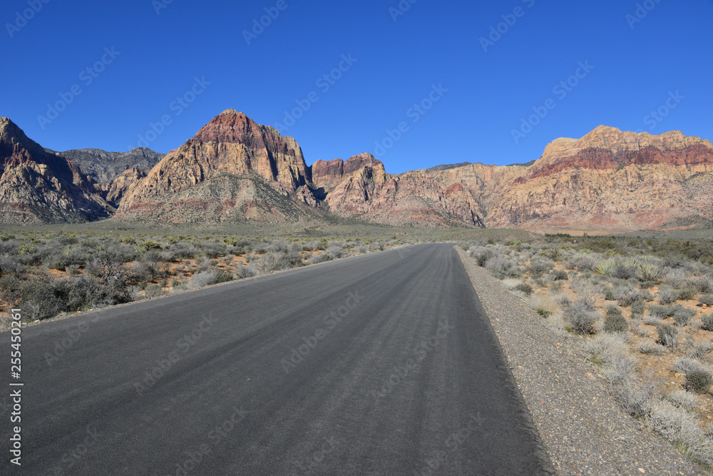 A road going through the Mojave desert, USA A road going through the Mojave desert, USA