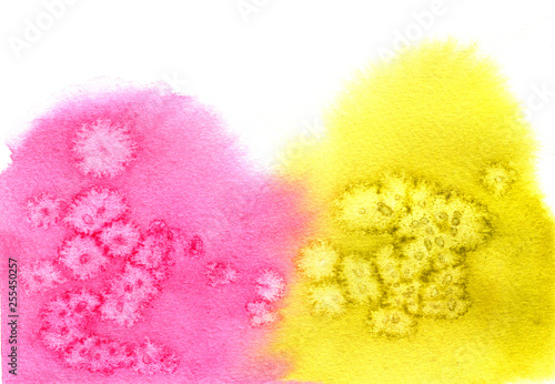 Hand drawn watercolor abstract textured illustration background granulation pink yellow light green